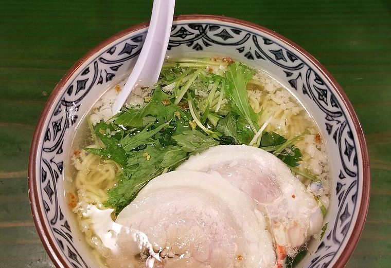 Shio ramen bowl shot from a diner's eye angle